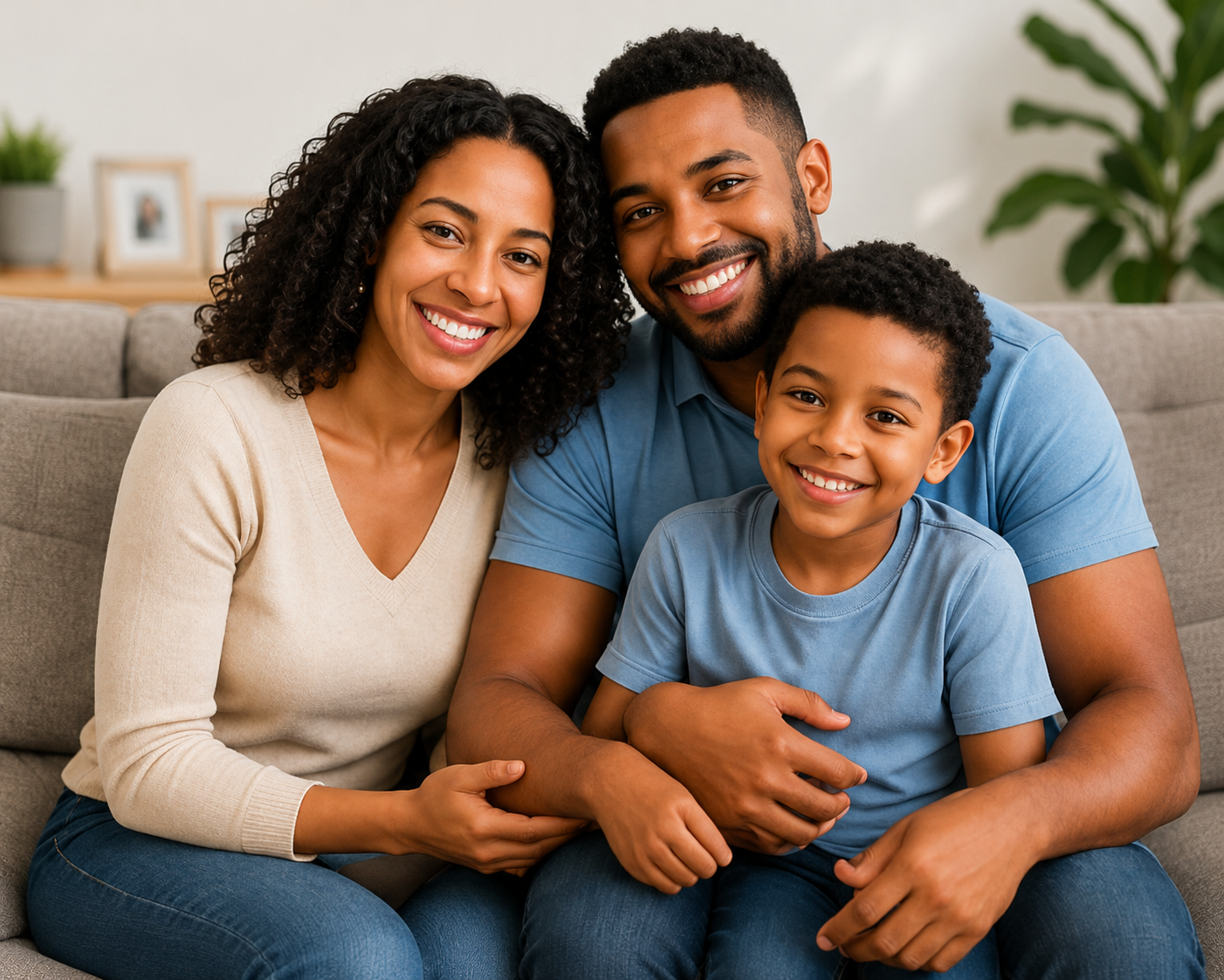 A smiling family sitting together