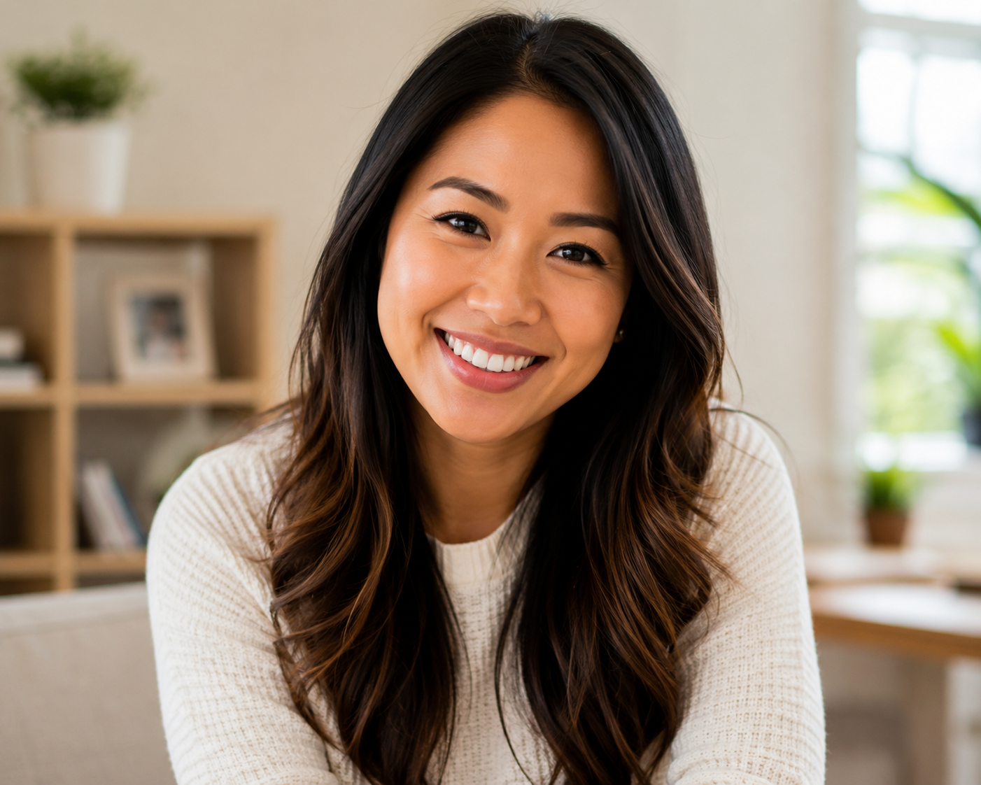 A smiling woman representing parent self-care